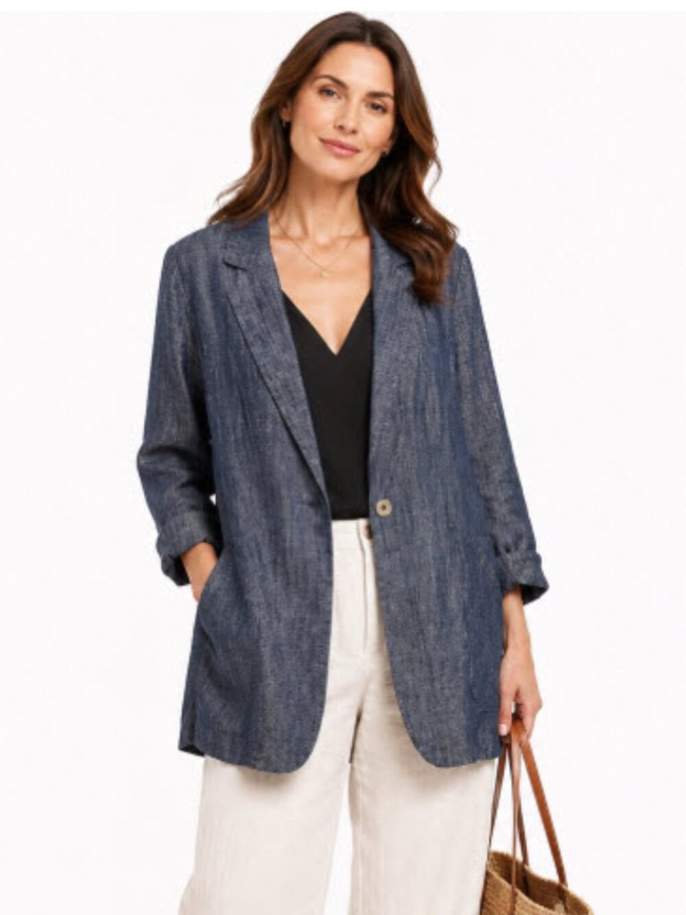 Nordstrom Denim Linen Loose-Fitting Jacket blazer size 8